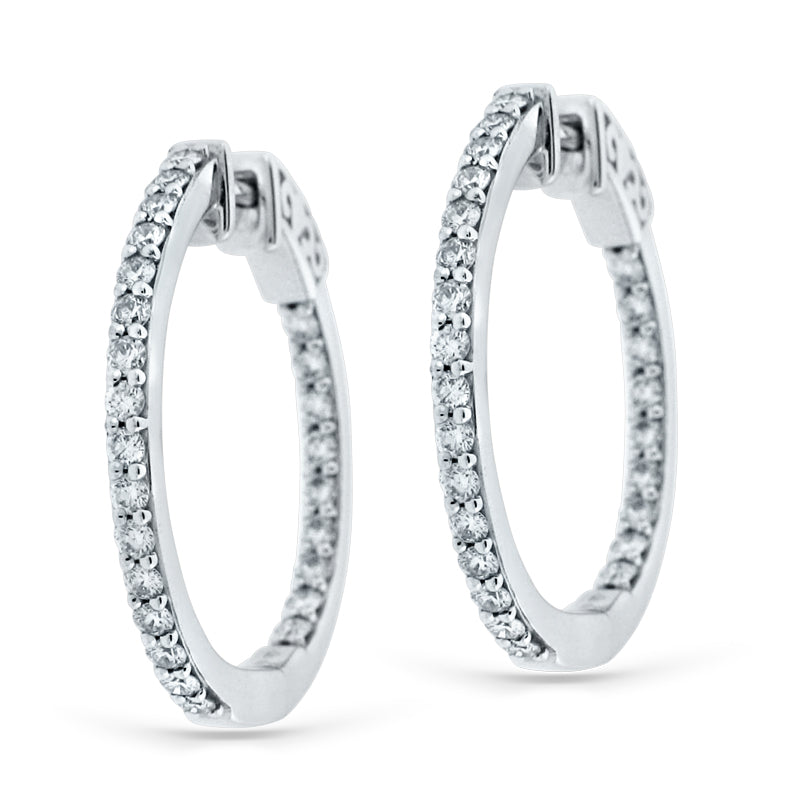 PRIVE'18K WHITE GOLD 1.00CT DIAMOND INSIDE/OUTSIDE HOOPS