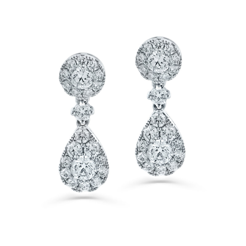 PRIVE'18K WHITE OLD 1.43CT DIAMOND PEARSHAPED DANGLE POSTBACKED EARRINGS
