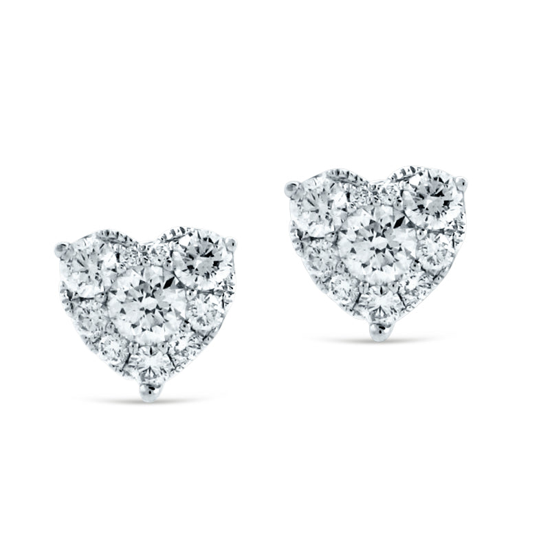 PRIVE' 18K WHITE GOLD 1.10CT DIAMOND HEART SHAPED STUD EARRINGS