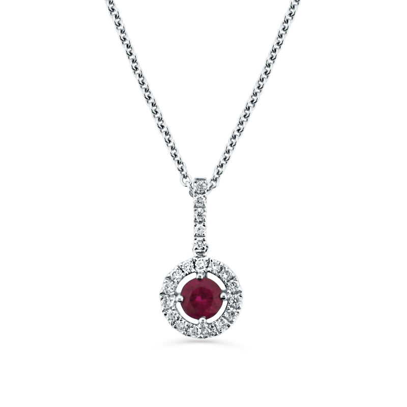 PRIVE' 18K WHITE GOLD, 0.27CT RUBY & 0.11CT DIAMOND PENDANT