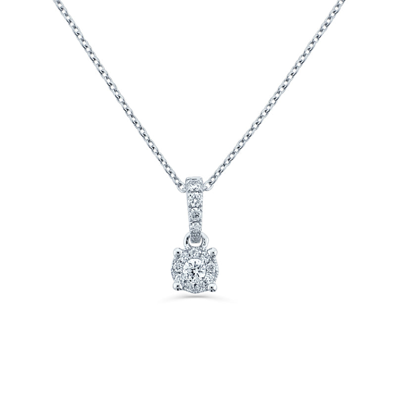 PRIVE' 18K WHITE GOLD 0.12CT DIAMOND HALO PENDANT