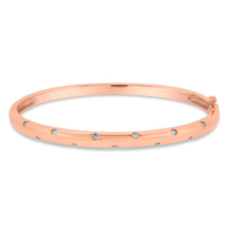 PRIVE'18K ROSE GOLD 0.34CT FLUSH SET DIAMOND HINGED BANGLE