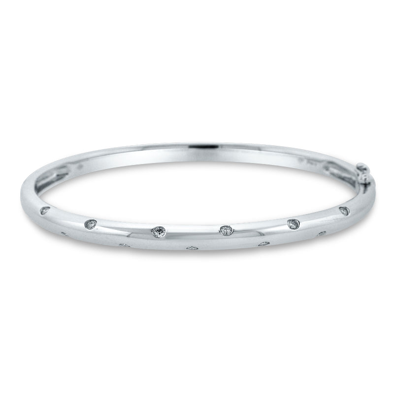 PRIVE' 18K WHITE GOLD .34CT FLUSH SET DIAMOND HINGED BANGLE
