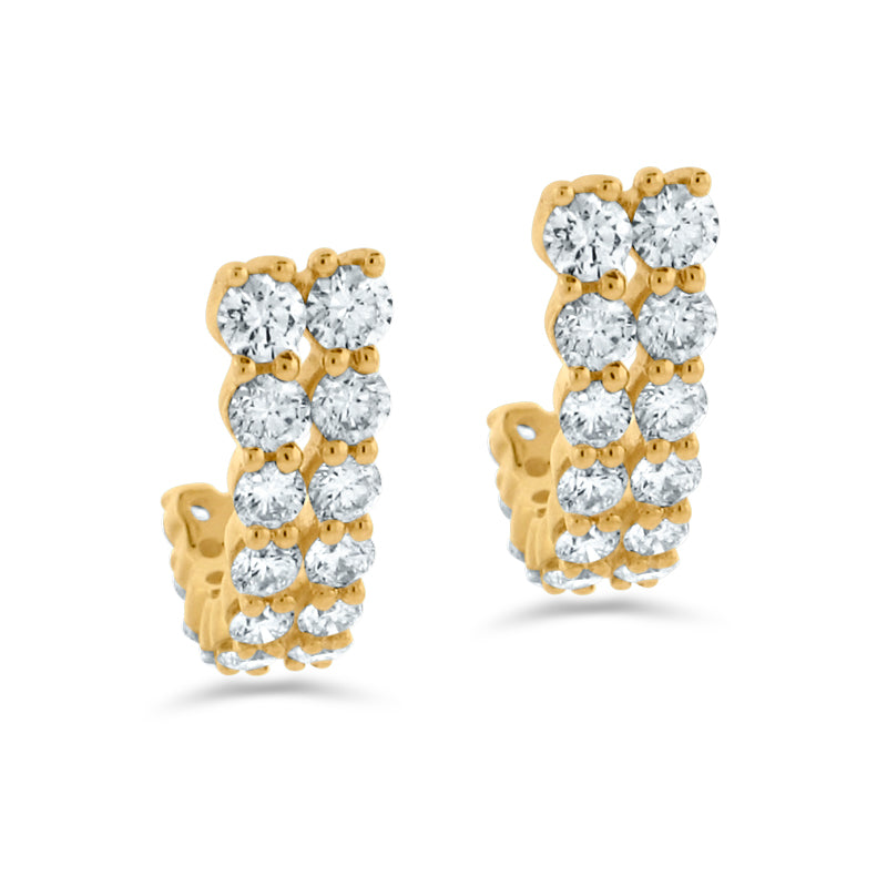 PRIVE' 18K YELLOW GOLD 1.23CT DIAMOND 'J' TWO ROW EARRINGS