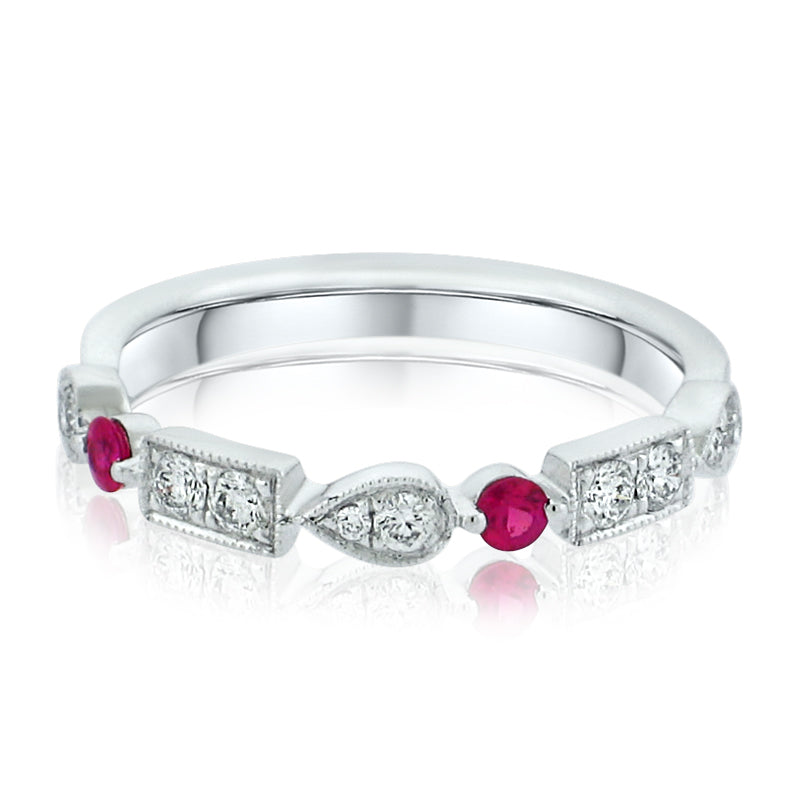 MULLOYS PRIVE'18K WHITE GOLD .23CT VS-SI-G DIAMOND AND .12CT A+ RUBY BAND R19192R