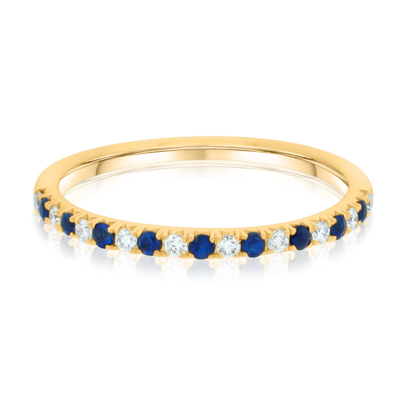 MULLOYS PRIVE'18K YELLOW GOLD .17CT A+ BLUE SAPPHIRE AND .12CT VS-SI-G DIAMOND BAND R18464S