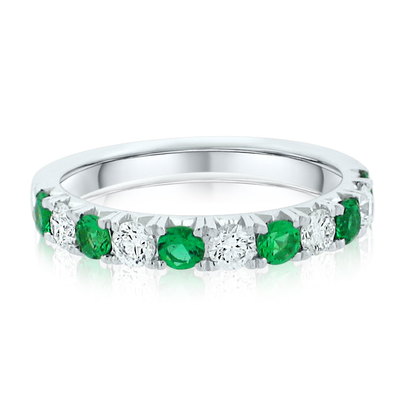 MULLOYS PRIVE'18K WHITE GOLD .45CT A+ EMERALD .45CT VS-SI-G DIAMOND BAND R17545E