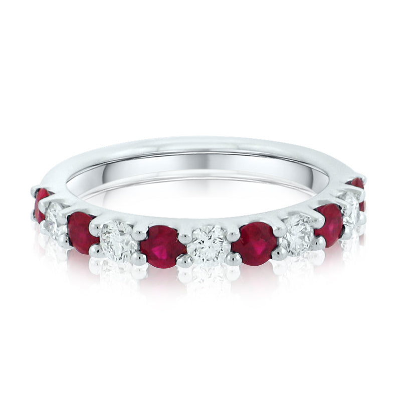 MULLOYS PRIVE'18K WHITE GOLD .72CT A+ RUBY .45CT VS-SI-G DIAMOND BAND R17545E