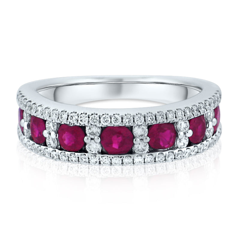 MULLOYS PRIVE'18K WHITE GOLD 1.18CT A+ RUBY .46CT VS-SI-G DIAMOND BAND R17549R