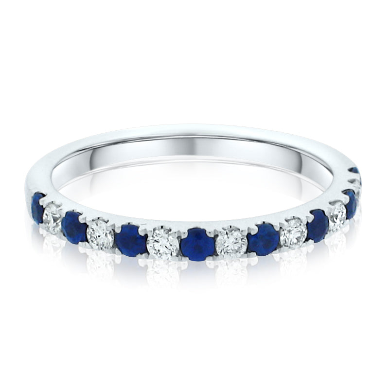 MULLOYS PRIVE'18K WHITE GOLD .36CT A+ SAPPHIRE .20CT VS-SI-G DIAMOND BAND R14139S
