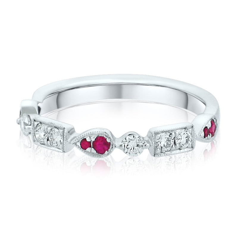 MULLOYS PRIVE'18K WHITE GOLD .12CT A+ RUBY .24CT VS-SI-G DIAMOND BAND R19657R