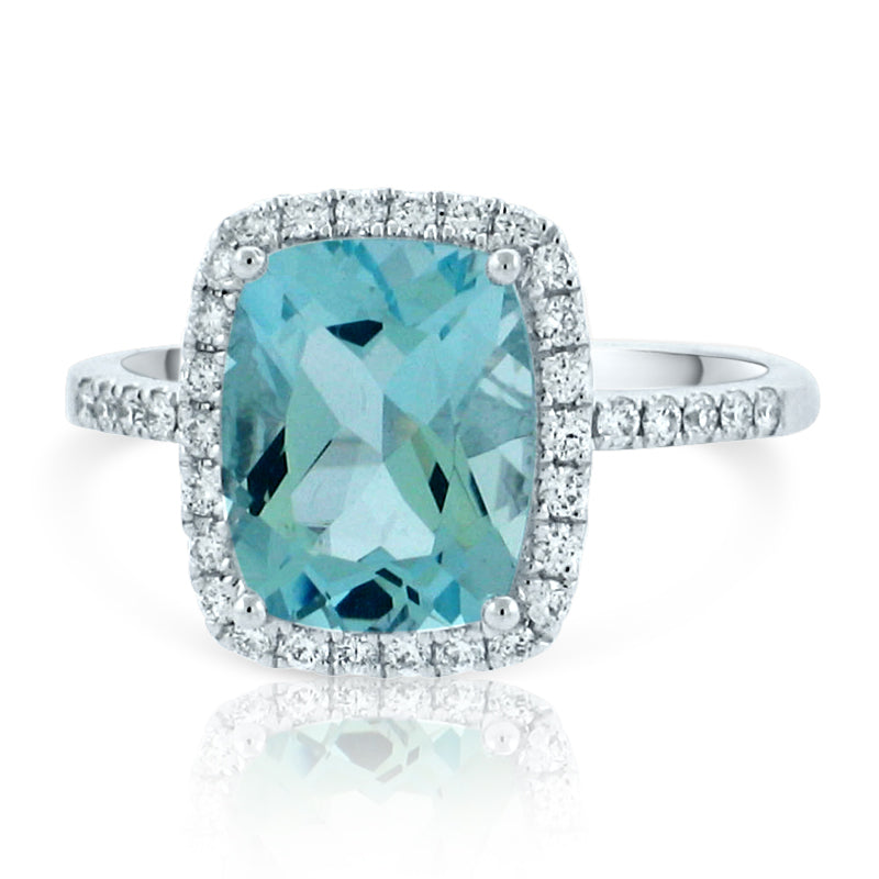 MULLOYS PRIVE'18K WHITE GOLD 2.86CT A+ AQUAMARINE .30CT VS-SI-G DIAMOND RING R15430Q