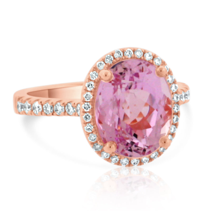 MULLOYS PRIVE'18K ROSE GOLD 4.59CT KUNZITE .37CT VS-SI-G DIAMOND RING R24579L