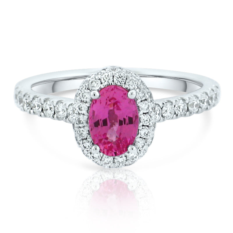 MULLOYS PRIVE'18K WHITE .92CT A+ PINK SAPPHIRE .61CT VS-SI-G DIAMOND RING R25233P