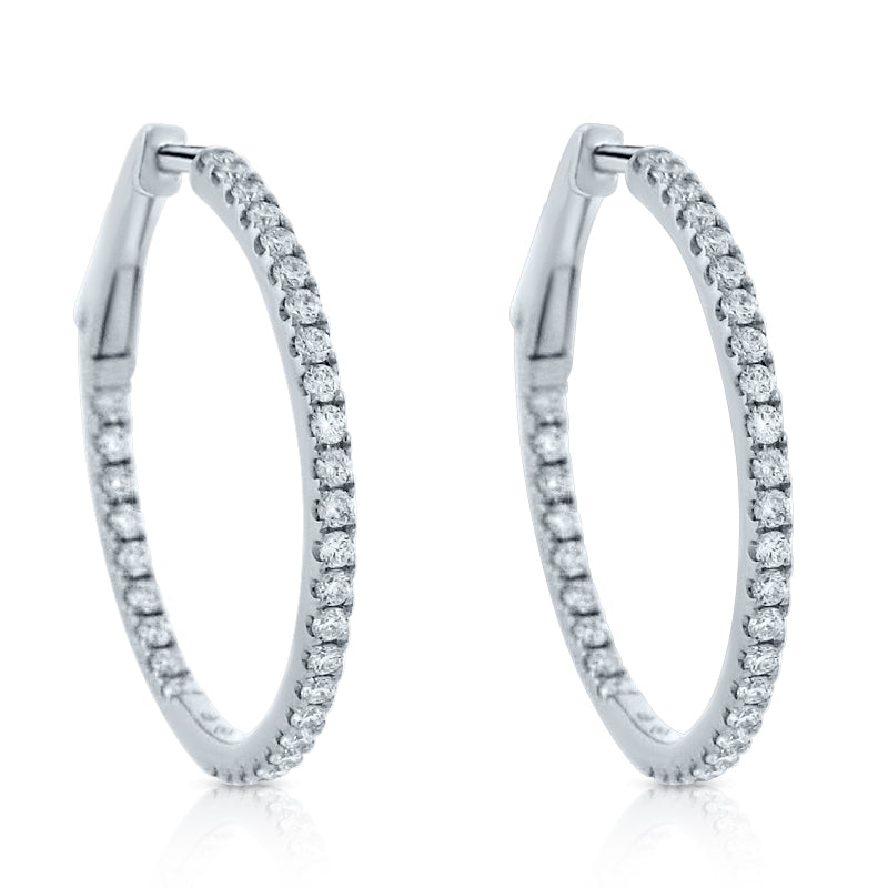 MULLOYS PRIVE"18K WHITE GOLD .72CT VS-SI-G INSIDE OUT EASY HINGE DIAMOND HOOPS E10608