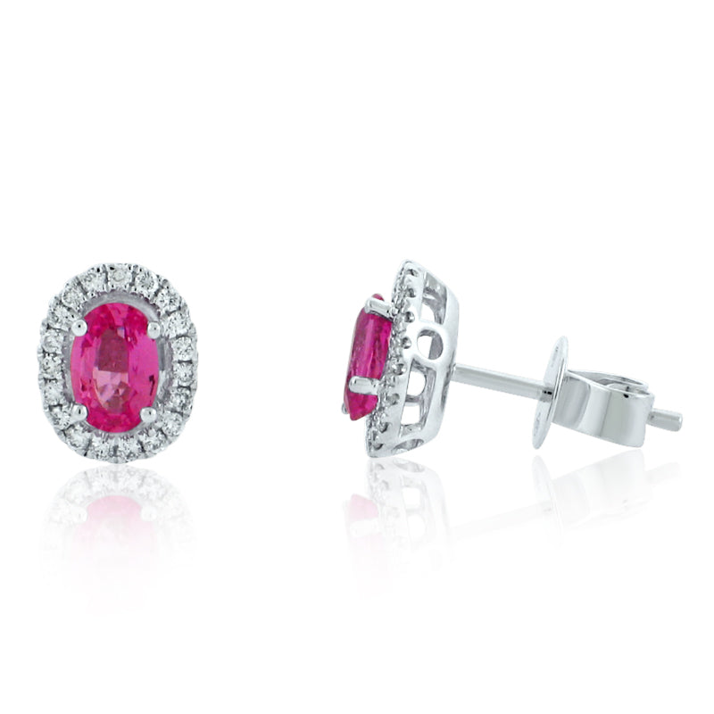 MULLOYS PRIVE'18K WHITE GOLD 1.10CT A+ PINK SAPPHIRE AND .21CT VS-SI-G DIAMOND STUDS E06455P