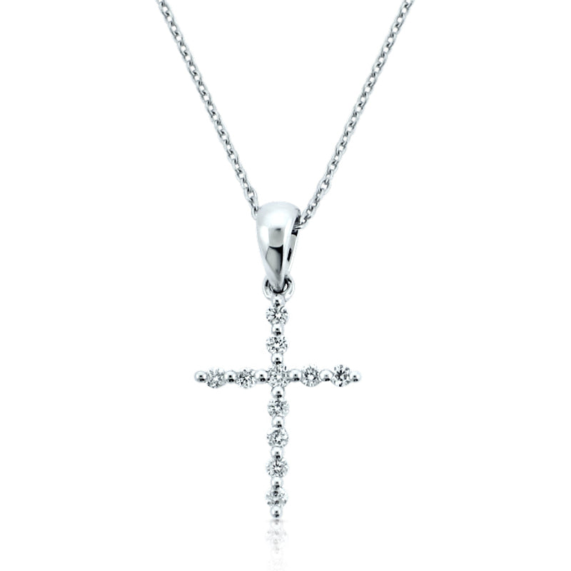 MULLOYS PRIVE'18K WHITE GOLD TINY CROSS PENDANT INCLUDING CHAIN .11CT VS-SI-G P00249