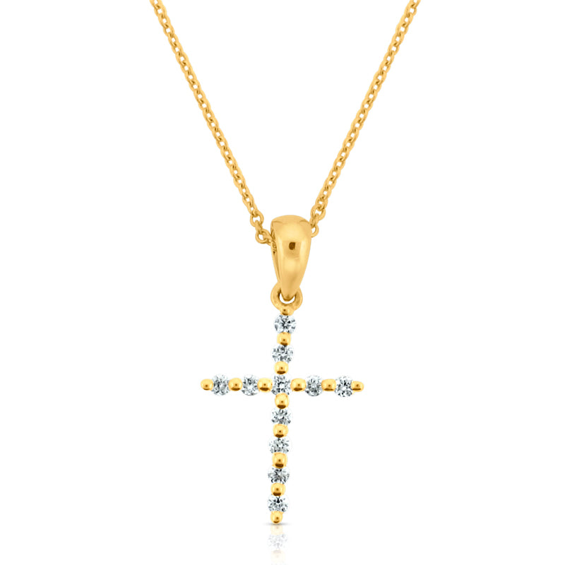 MULLOYS PRIVE'18K WHITE GOLD TINY CROSS PENDANT INCLUDING CHAIN .11CT VS-SI-G P00249(Y)