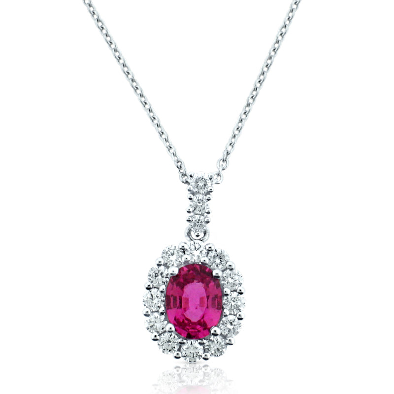 MULLOYS PRIVE'18K WHITE GOLD .85CT A+ PINK SAPPHIRE PENDANT INCLUDING CHAIN .47CT VS-SI-G DIAMONDS
