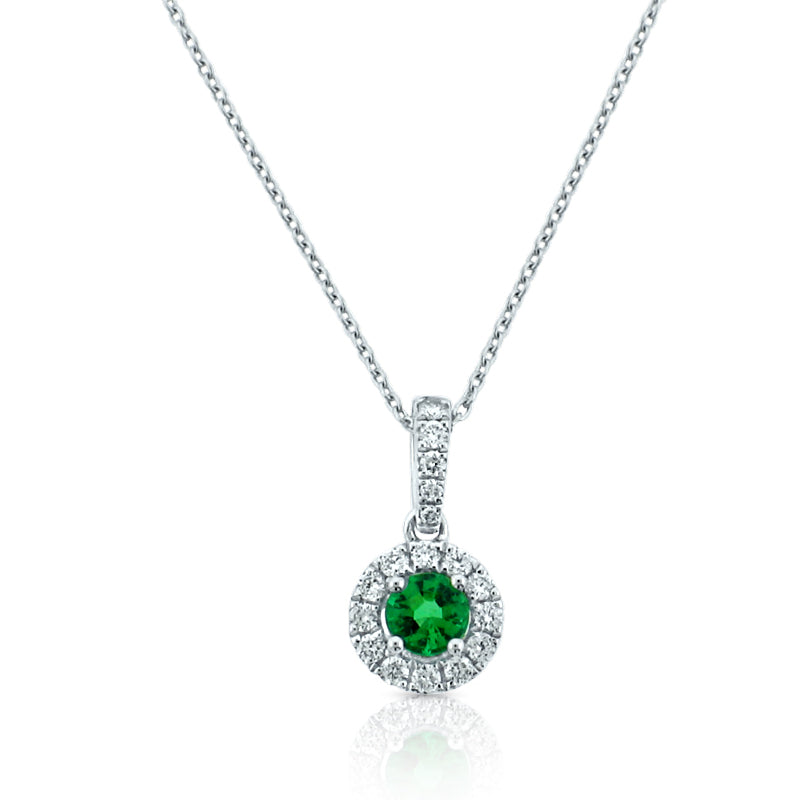 MULLOYS PRIVE'18K WHITE GOLD .21CT A+ EMERALD AND DIAMOND PENDANT INCLUDING CHAIN .17CT VS-SI-G DIAMOND P07858E