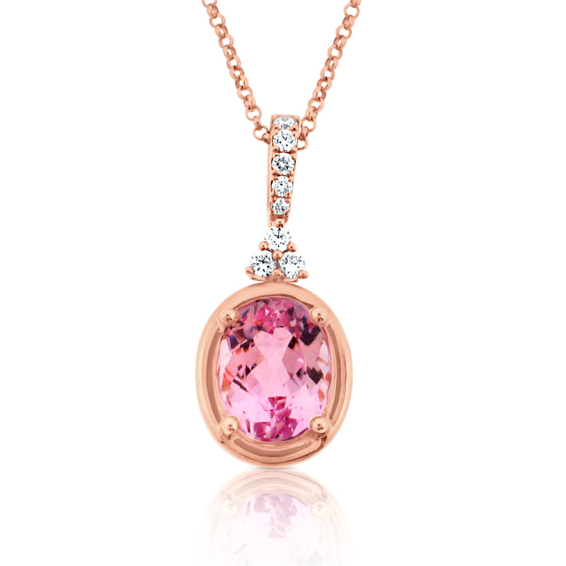 MULLOYS PRIVE'18K ROSE GOLD 3.05CT KUNZITE AND DIAMOND PENDANT INCLUDING CHAIN .15CT VS-SI-G DIAMONDS P07358L