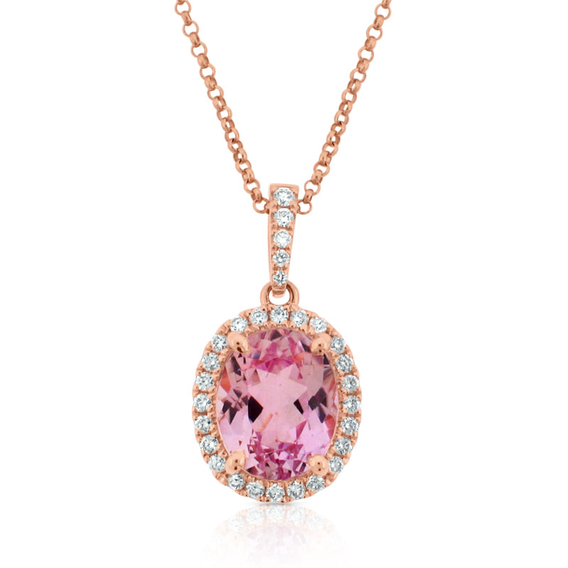 MULLOYS PRIVE'18K ROSE GOLD 3.05CT KUNZITE AND DIAMOND PENDANT INCLUDING CHAIN .15CT VS-SI-G DIAMONDS P09622L