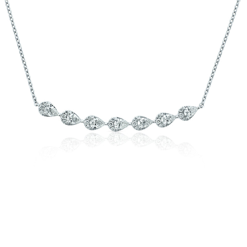 MULLOYS PRIVE'18K WHITE GOLD PEAR SHAPE DIAMOND MINI RIVIERA NECKLACE .84CT VS-SI-G DIAMOND N03320