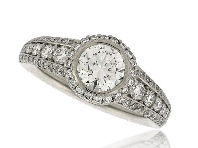 RITANI PLATINUM DIAMOND ENGAGEMENT RING, 0.62CT VS/G IN MOUNTING AND CENTER DIAMOND IS 1.04CT ROUND BRILLIANT SI2/F CERTIFIED EGL/70822612D FROM THE BELLAVITA COLLECTION