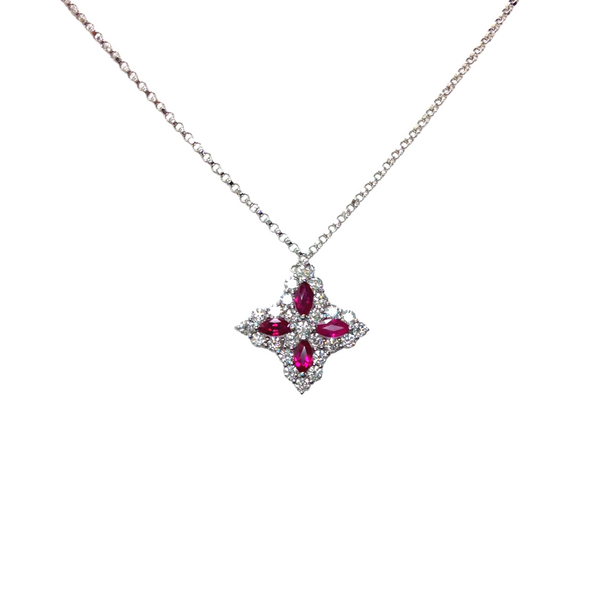 Roberto Coin Princess Flower Ruby and Diamond Pendant with Chain