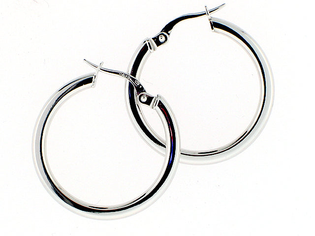 ROBERTO COIN 18K WHITE GOLD HIGH POLISHED ROUND HOOP EARRINGS 25MM FROM THE CLASSIC COLLECTION