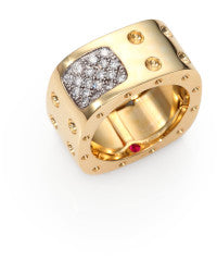 ROBERTO COIN 18K YELLOW AND WHITE GOLD 0.28CT DIAMOND 2 ROW RING FROM THE POIS MOI COLLECTION