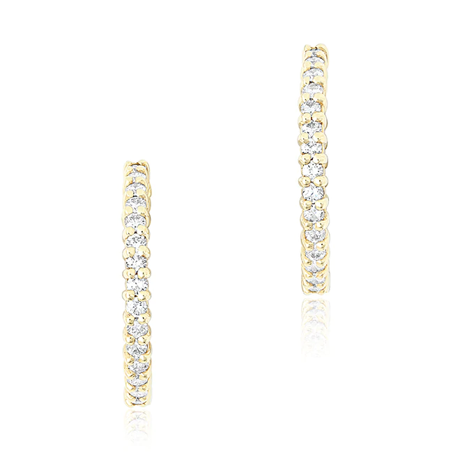 ROBERTO COIN 18K YELLOW GOLD DIAMOND 25MM INSIDE/OUTSIDE HOOPS