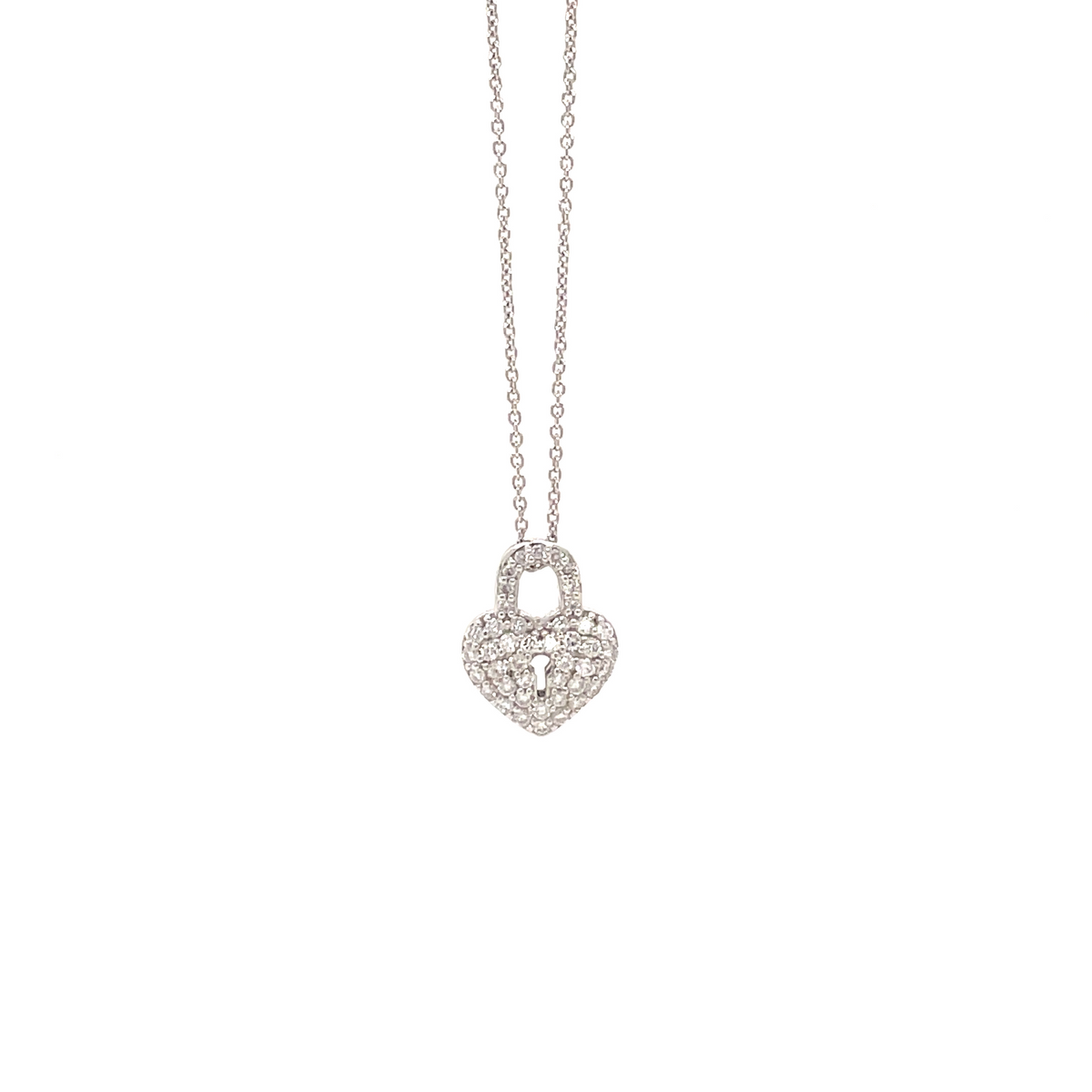 18K WHITE GOLD TINY TREASURES DIAMOND HEART LOCK NECKLACE