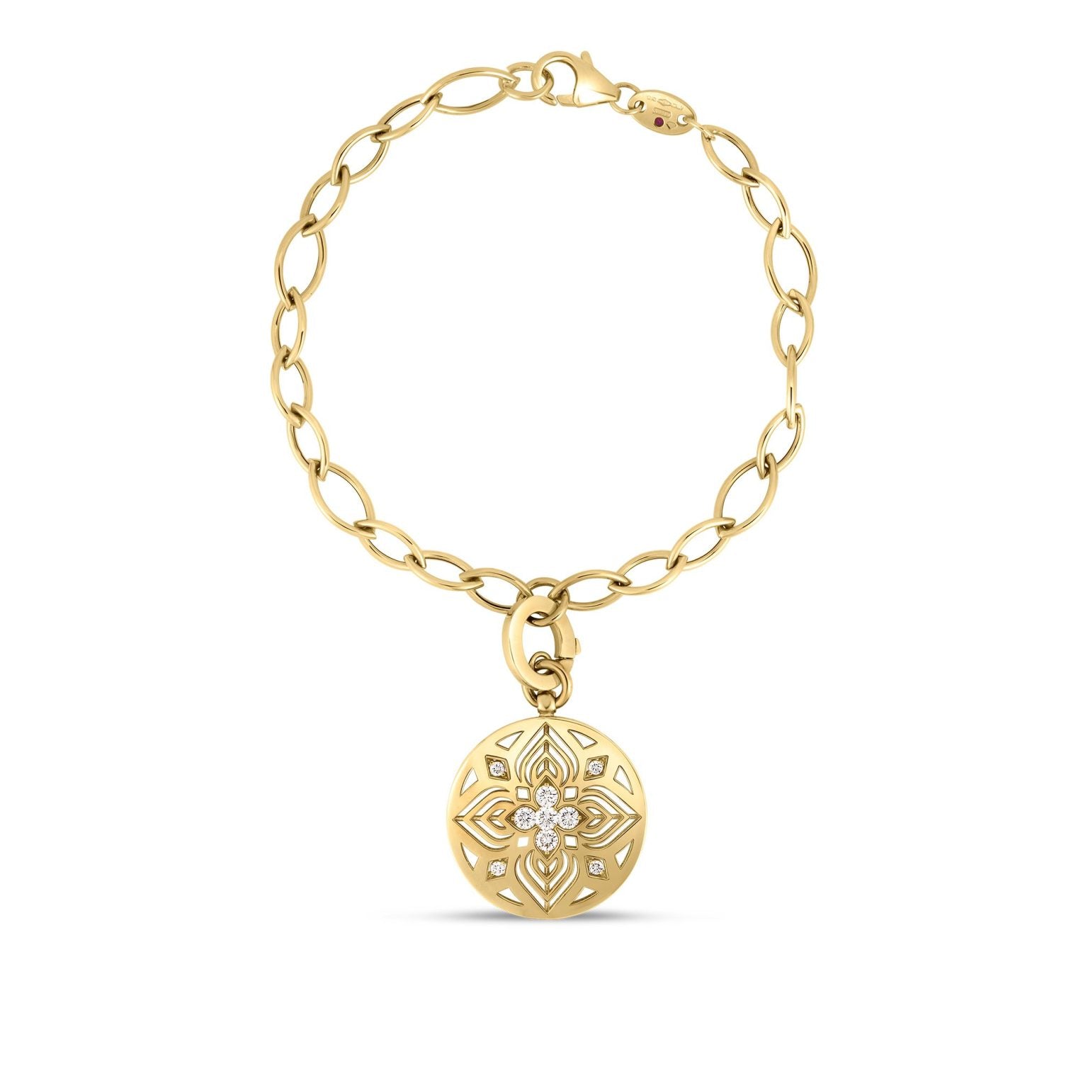 18K Yellow Gold Arabesque Diamond Flower Medallion Bracelet