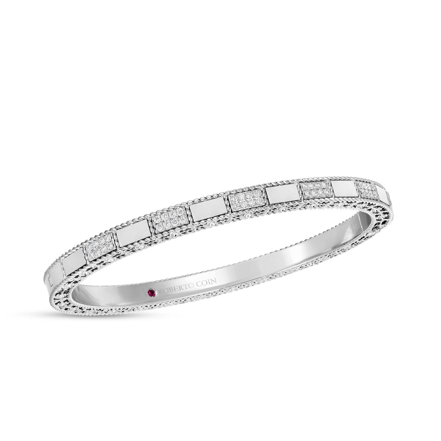 18K White Gold Art Deco Mosaic Alternating Diamond Bangle