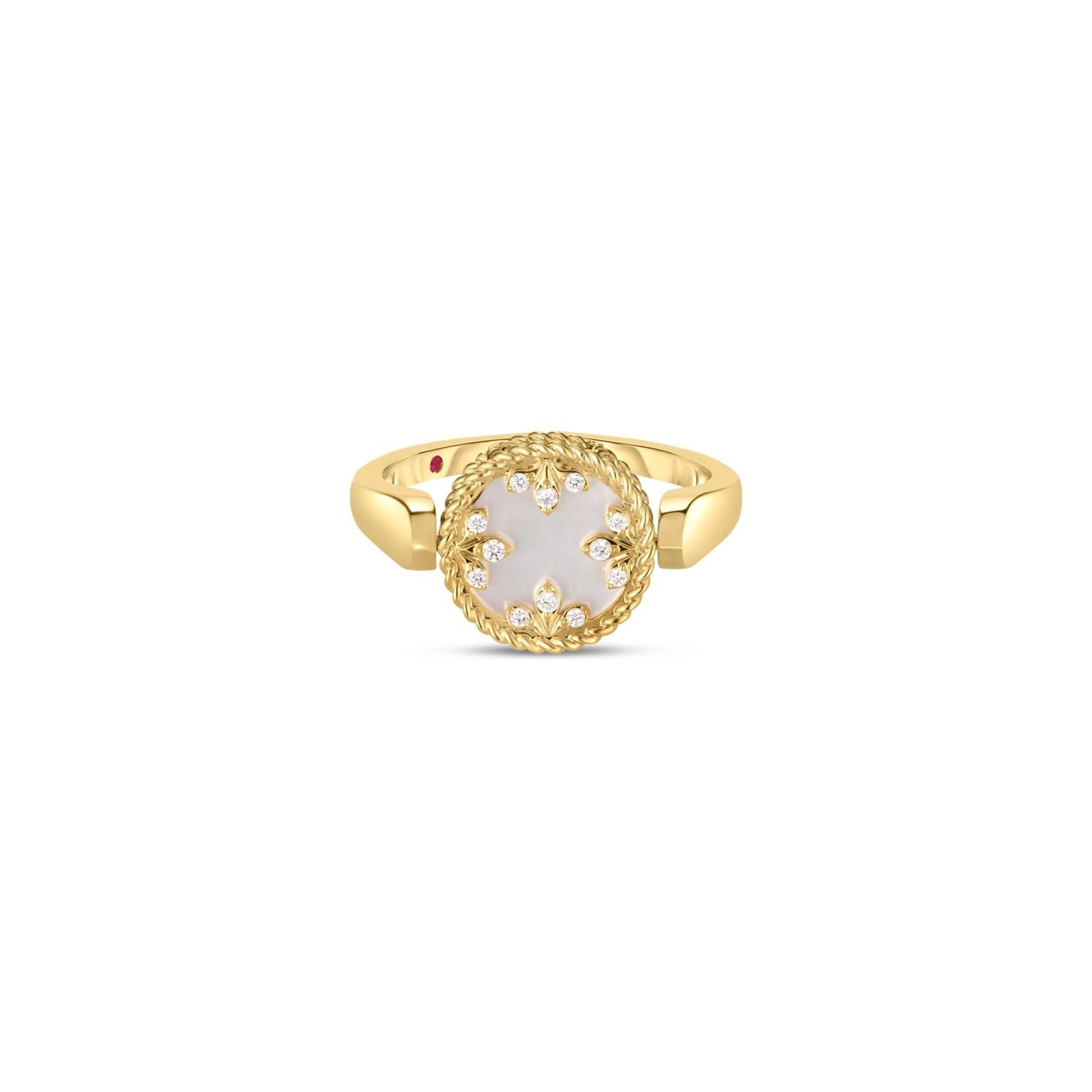 18K Yellow Gold Venetian Medallions Small Reversible Ring with Diamond & Mother of Pearl – Size 6.5