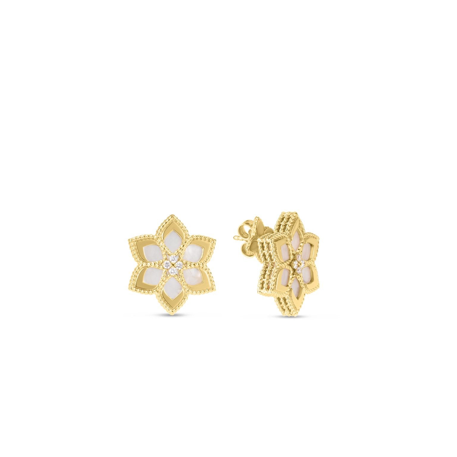 18K Yellow Gold Vernazza Diamond & Mother of Pearl Flower Stud Earrings