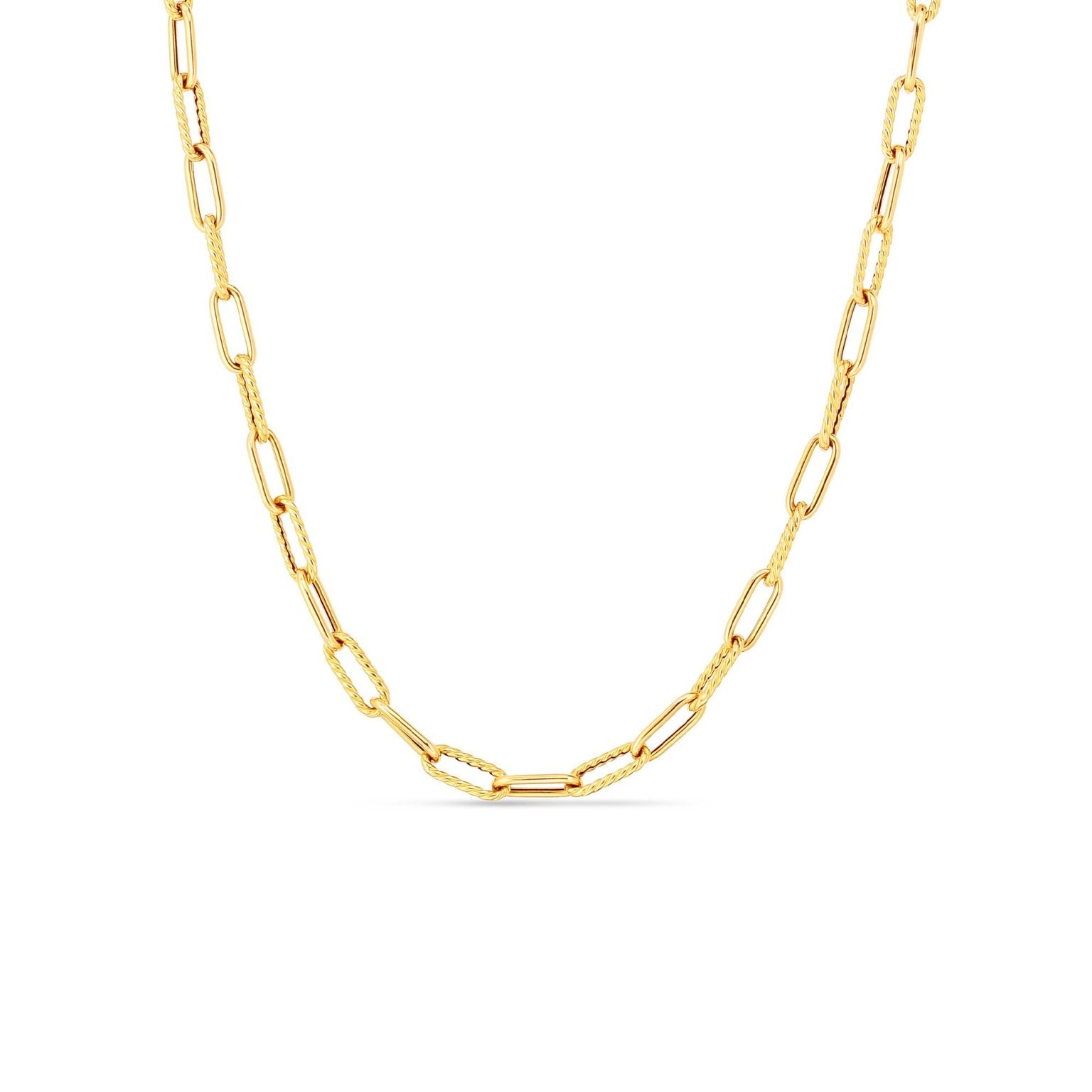 18K Yellow Gold Alternating Polished & Fluted Paperclip Link 34" Chain