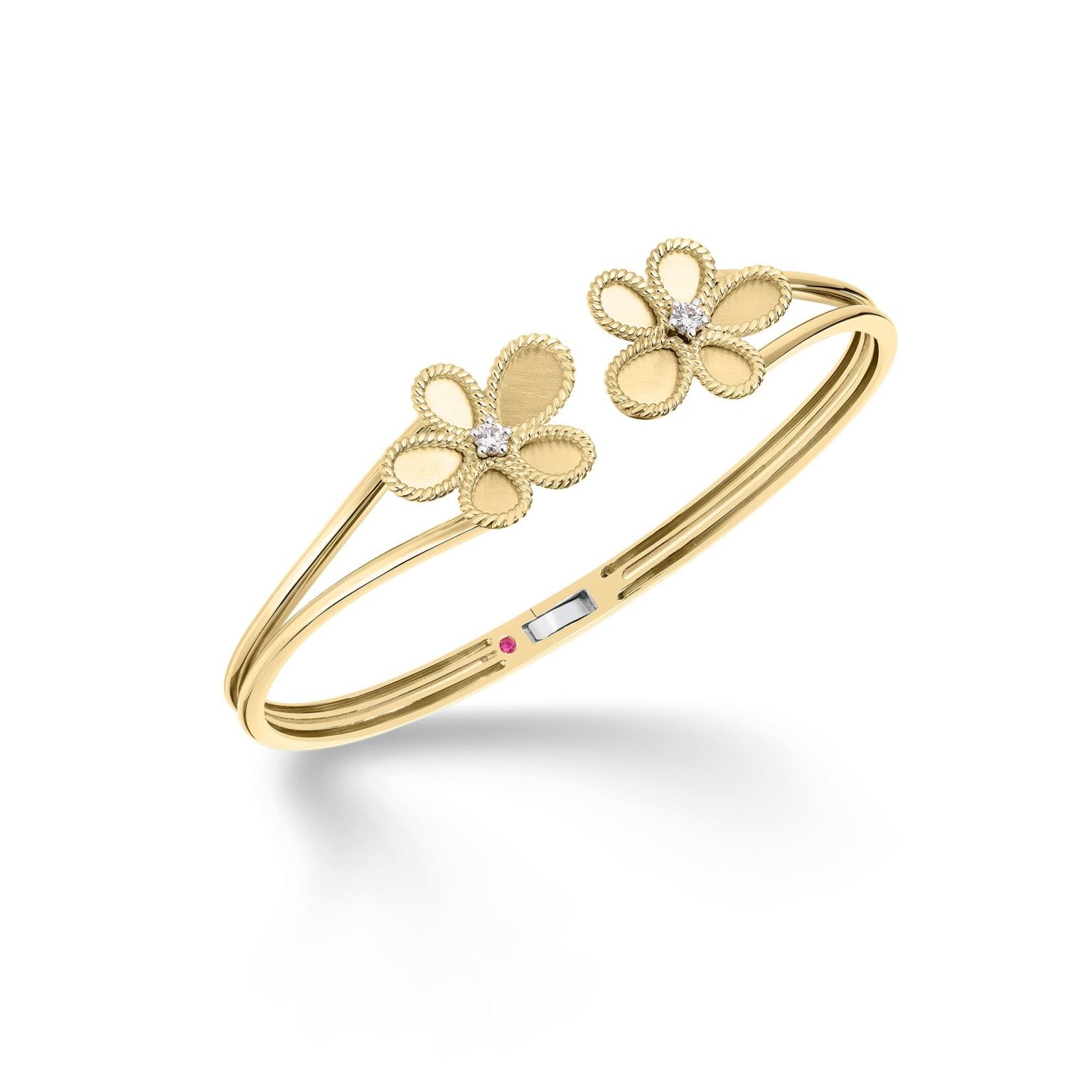 18K Yellow Gold Roberto Coin Jasmine Diamond Flower Bangle