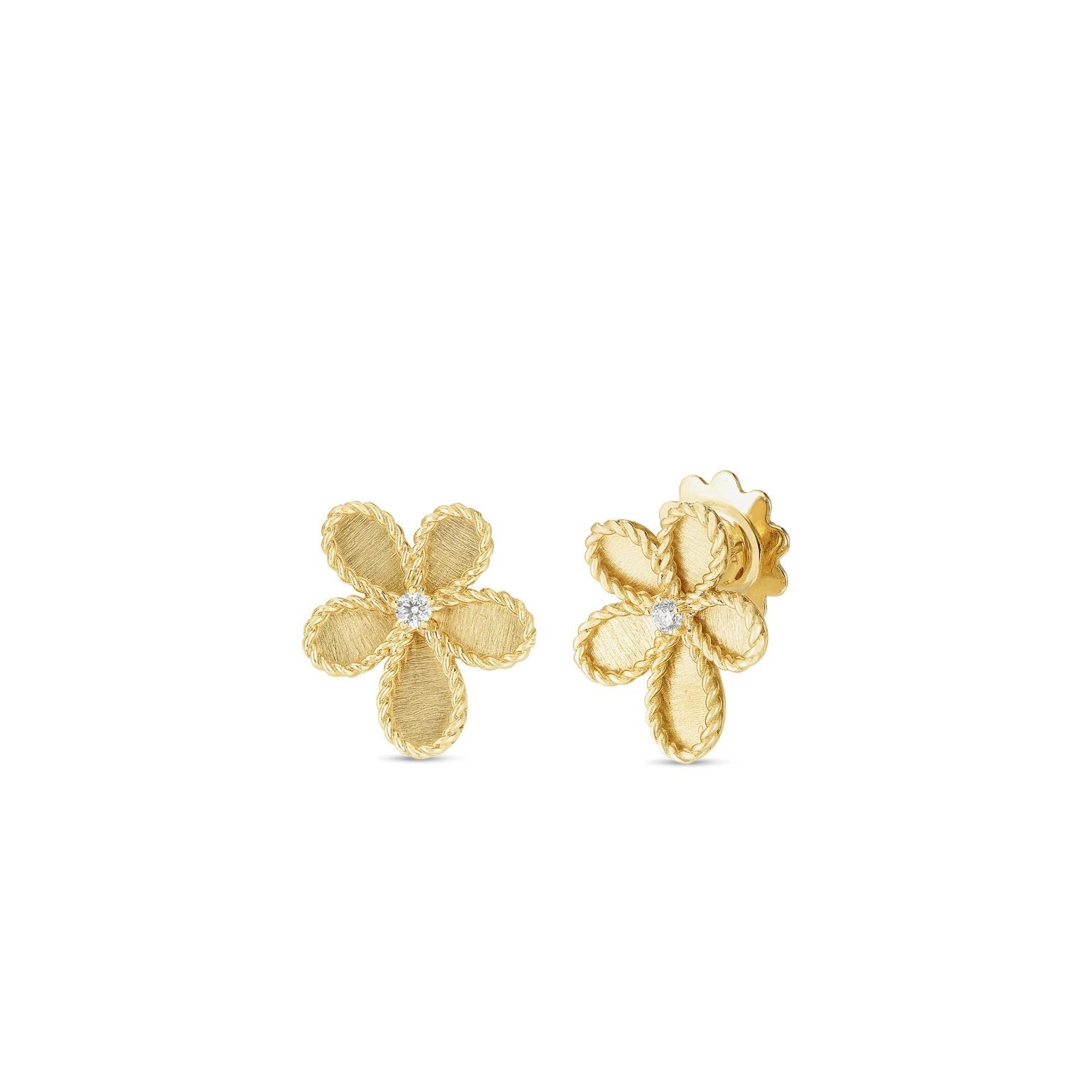 18K Yellow Gold Jasmine Diamond & Satin-Finish Flower Stud Earrings