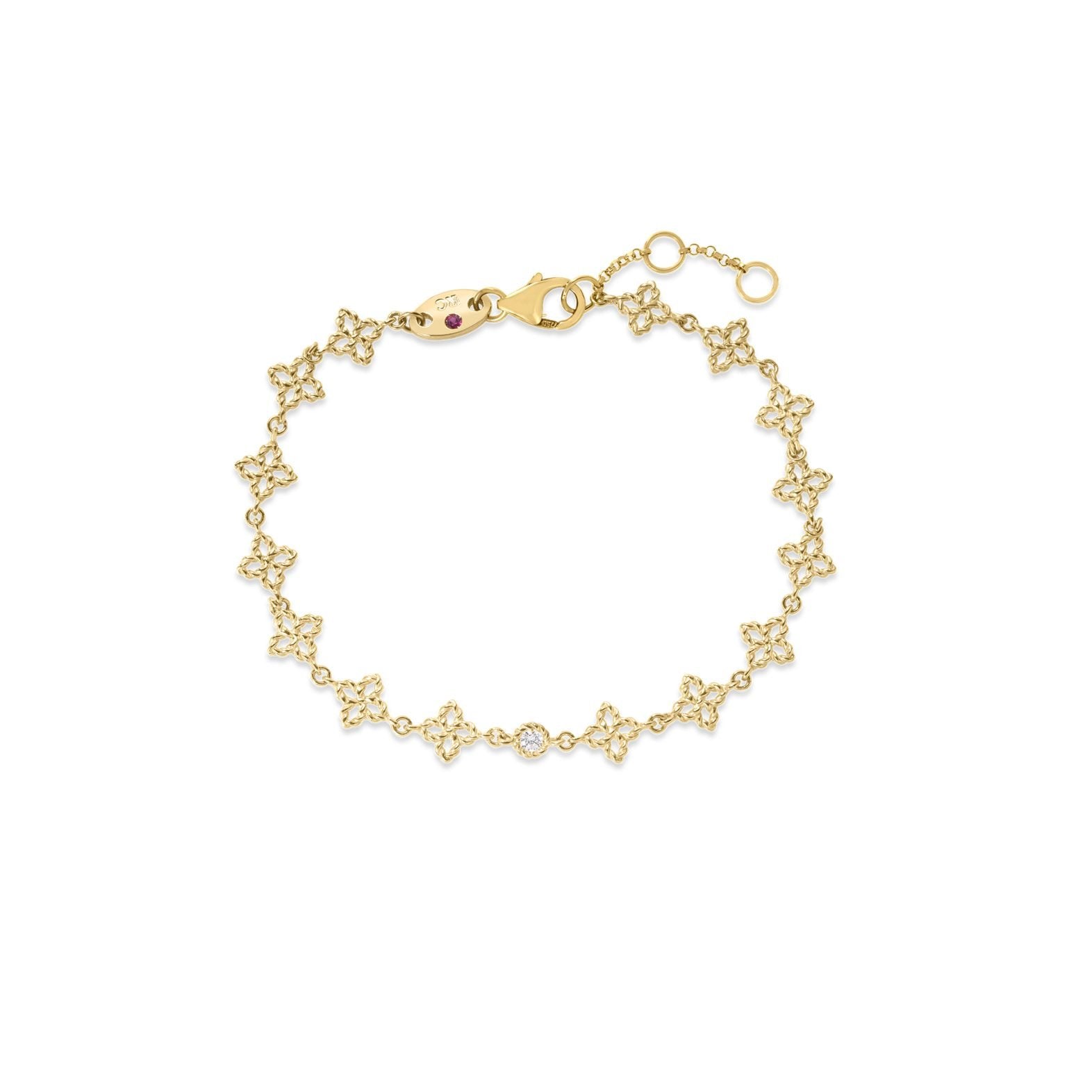 18K Yellow Gold Principessa Diamond & Flower Link Bracelet