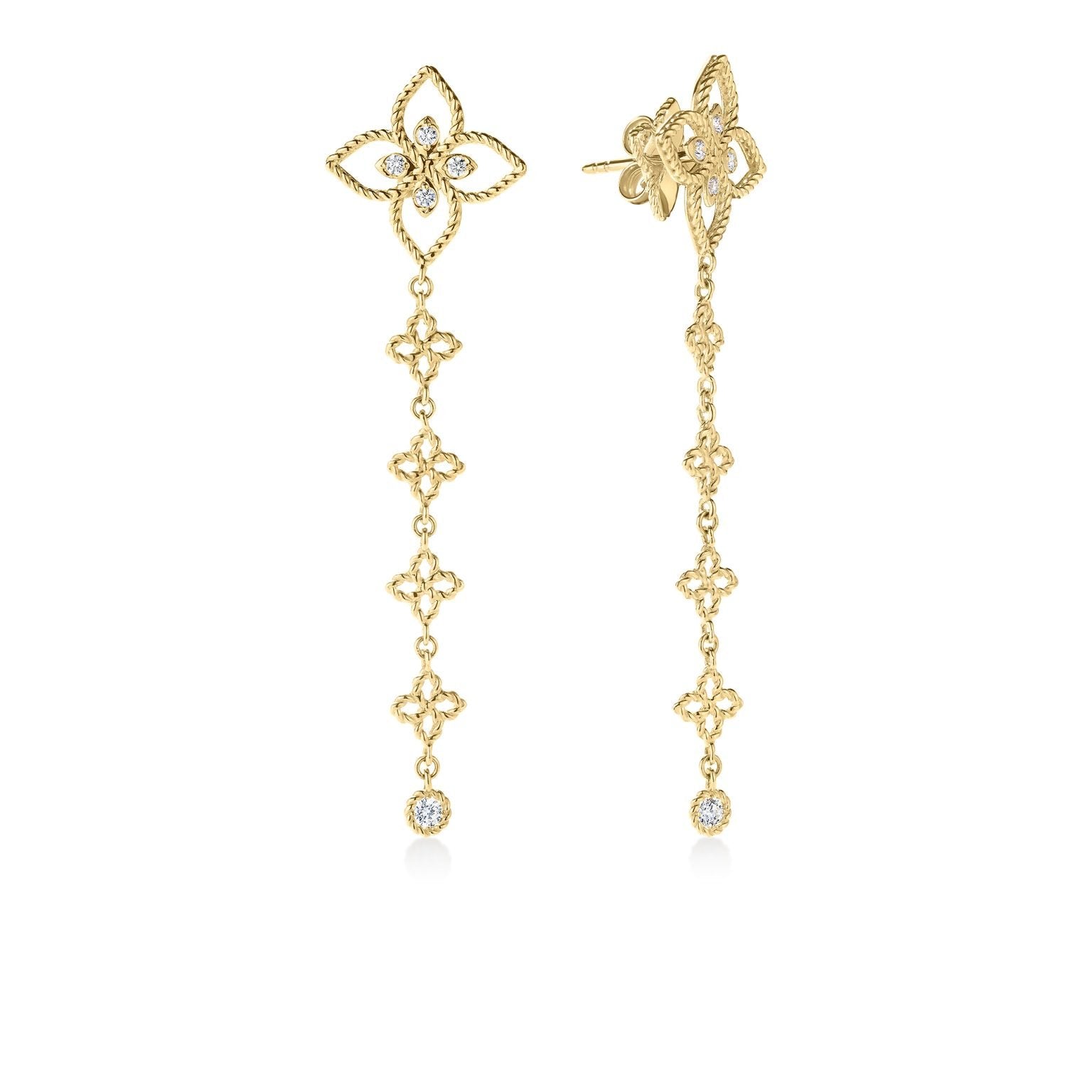 18K Yellow Gold Principessa Diamond Flower Dangle Earrings