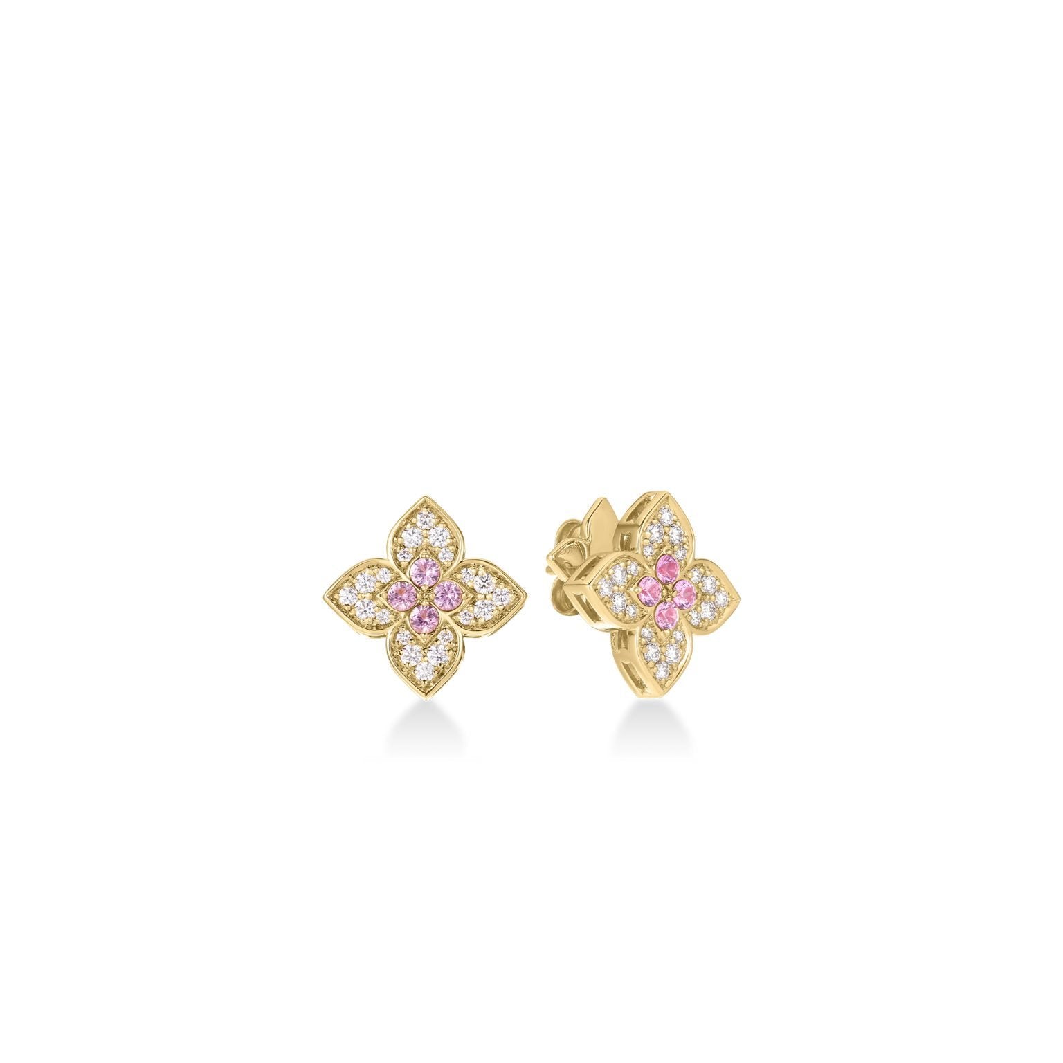 18K Yellow Gold Venetian Princess Carnival Diamond & Rubellite Medium Flower Stud Earrings