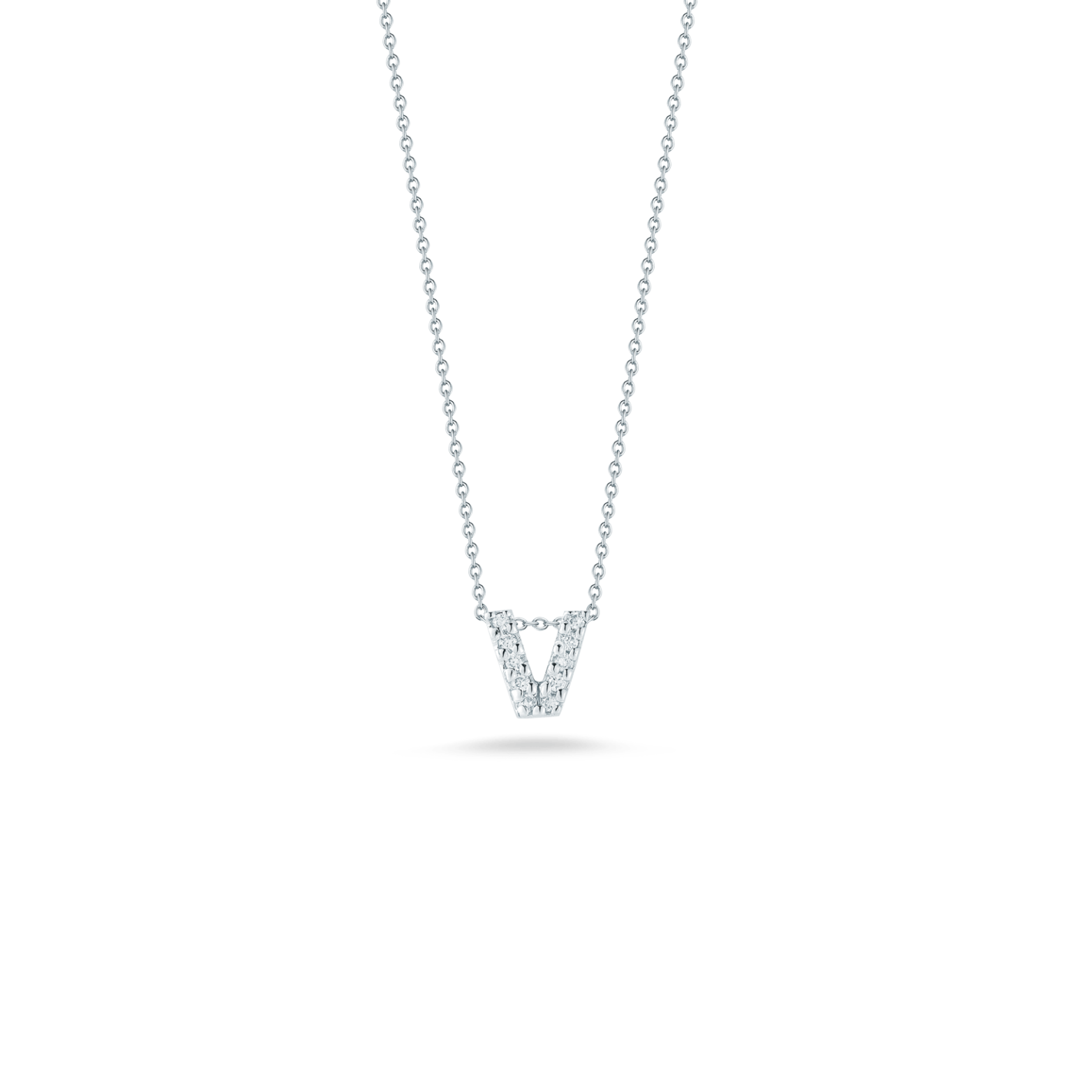 18K White Gold Tiny Treasures Diamond Love Letter “V” Necklace