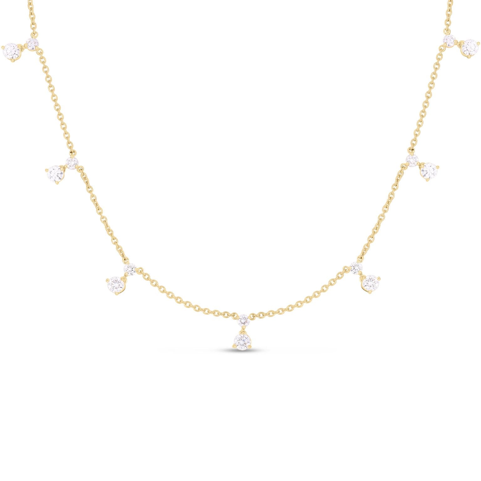 18K Yellow Gold Roberto Coin Diamonds by the Inch Dangling 7-Station Necklace