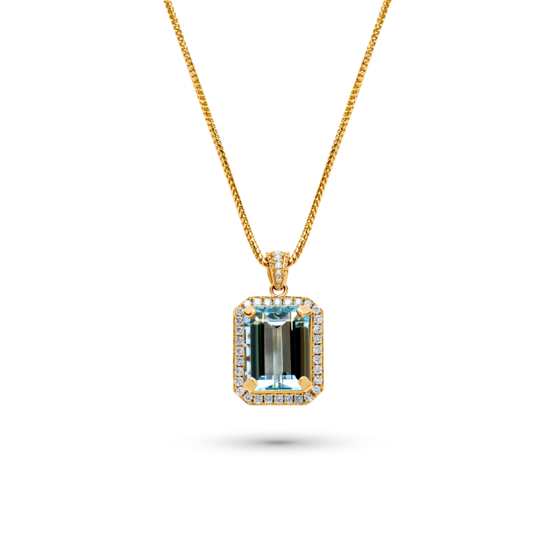 Yellow Gold Aquamarine and Diamond Pendant - S18126