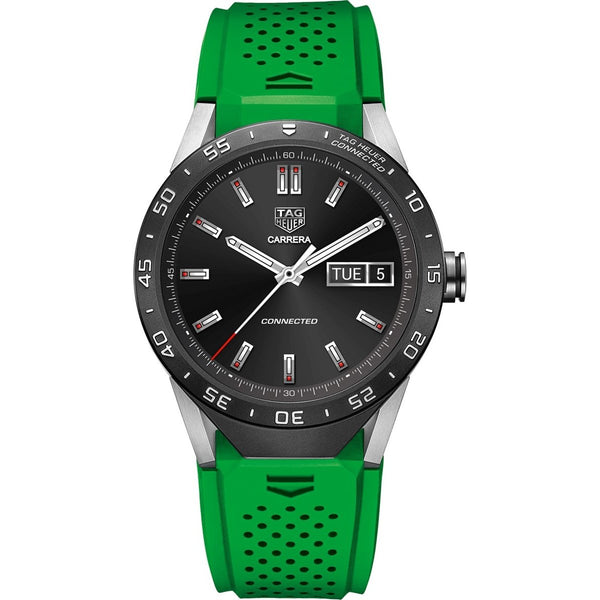 Tag Heuer Men's SAR8A80.FT6059 Connected Smartwatch Android 4.3+ IOS 8.2+ Bluetooth Gyroscope sensor Haptic engine Microphone Green Rubber Watch