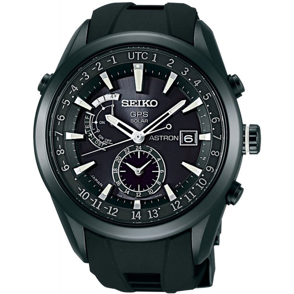 Seiko Men's SAST011 Astron GPS Solar World Time Black Silicone Watch