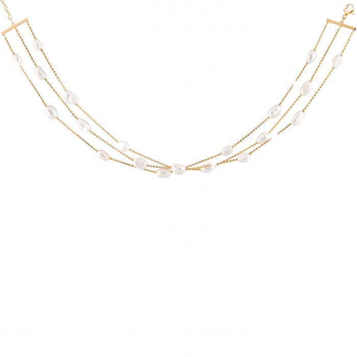 Multi-Strand Butterfly Necklace in Silver with Natural Pearl