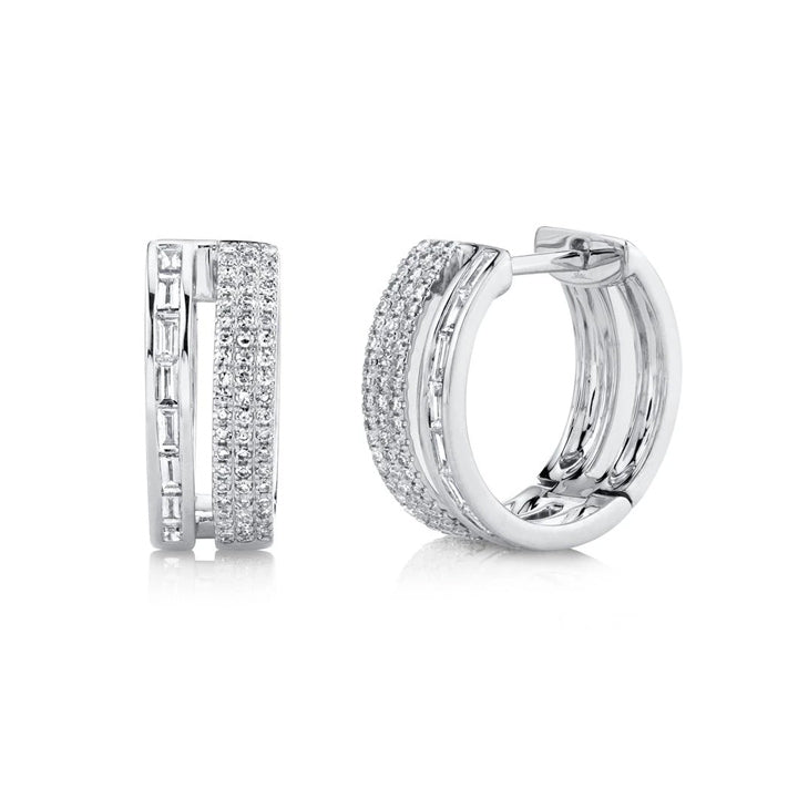 14K White Gold 0.58ctw Diamond Baguette Hoop Earring - SC55005695